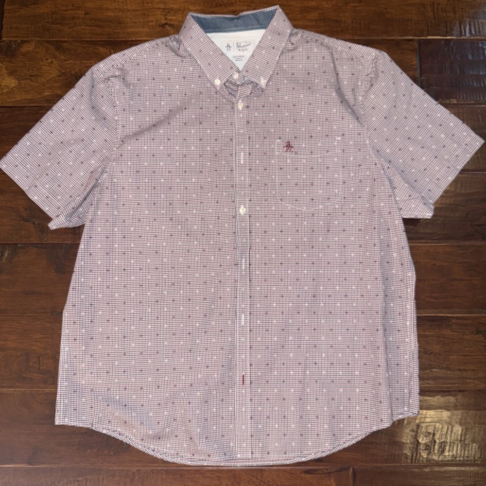 Original Penguin Munsingwear Blue Check Dress Shirt Size XXL Preppy Classic